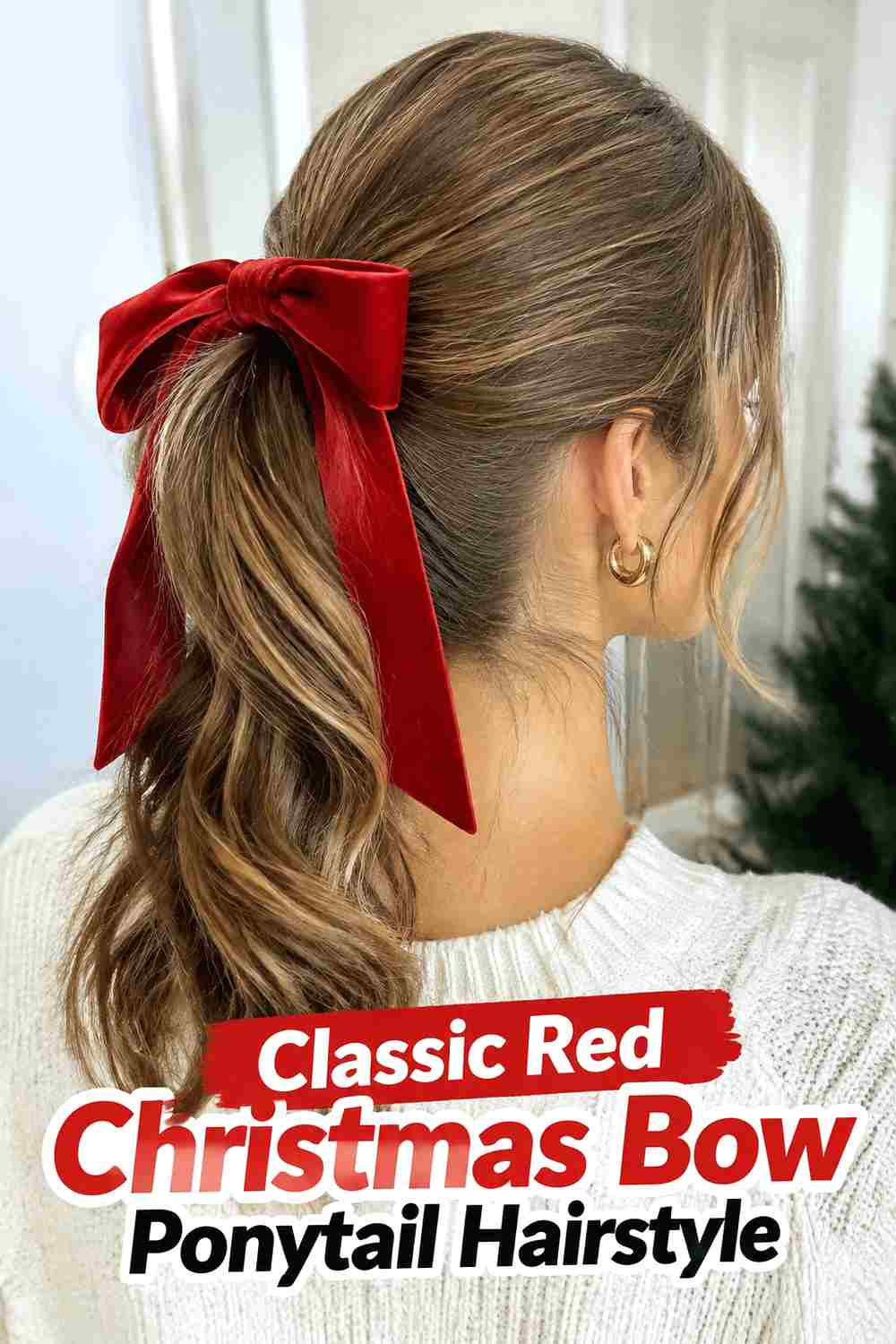 1. Classic Red Christmas Bow Ponytail Hairstyle