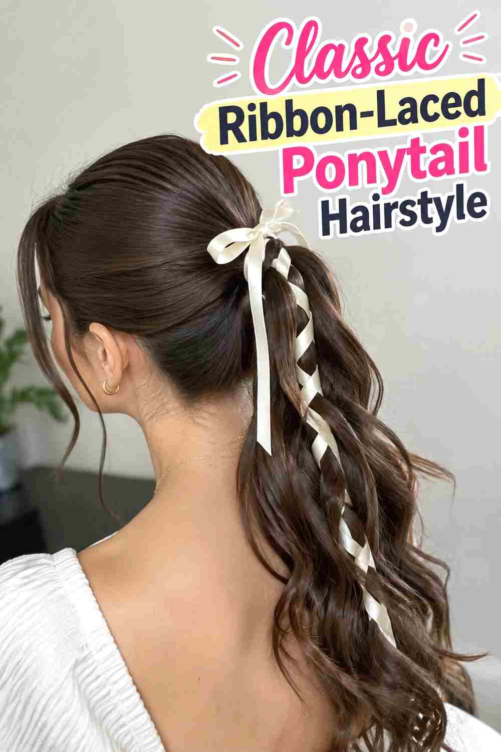 1. Classic Ribbon Laced Ponytail Hairstyle