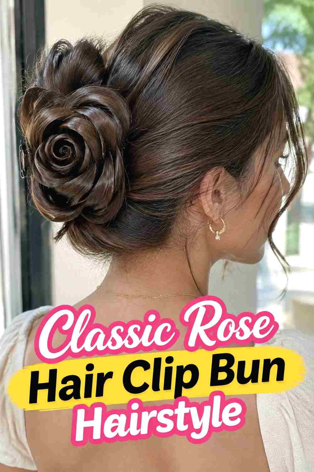 1. Classic Rose Hair Clip Bun Hairstyle