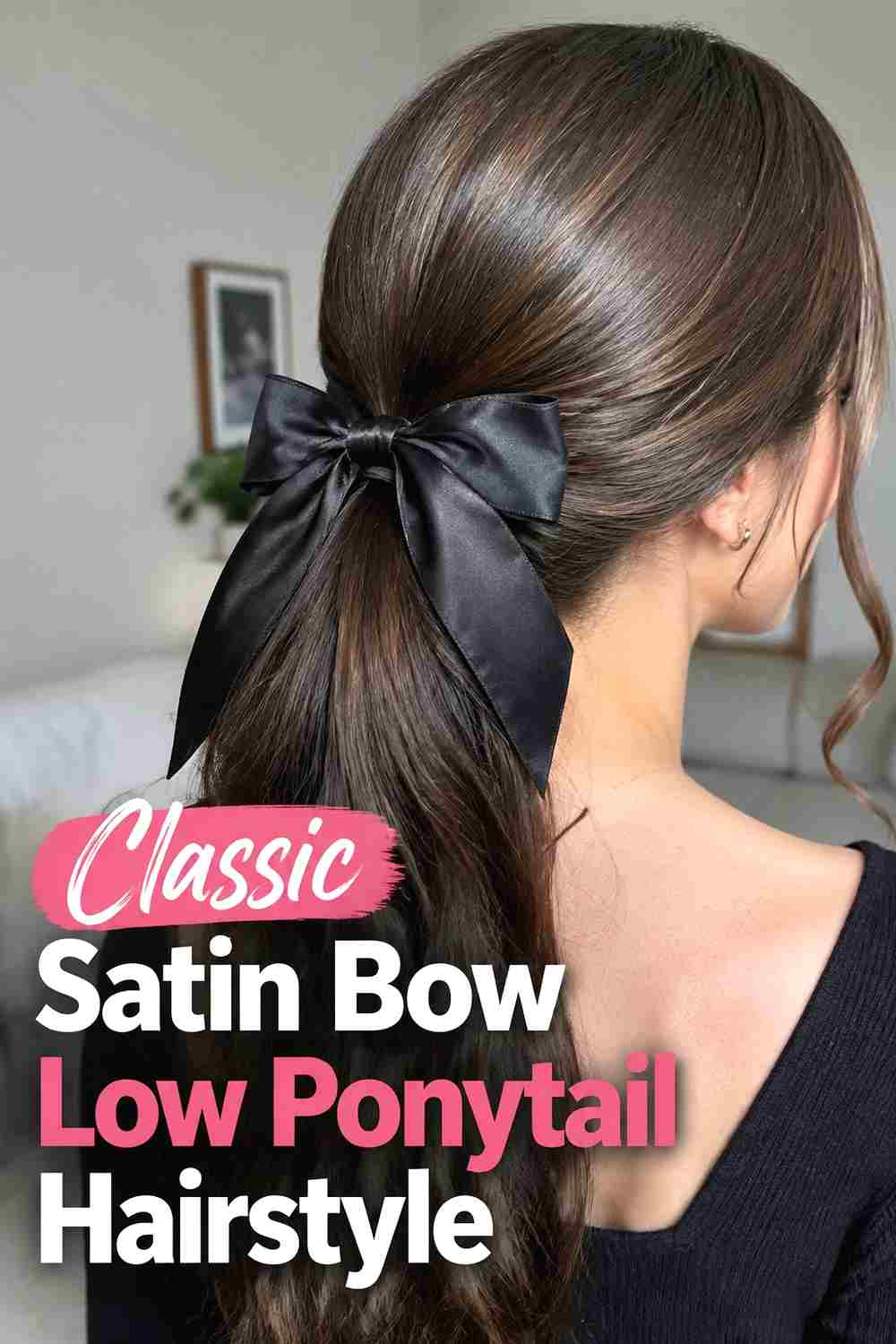 1. Classic Satin Bow Low Ponytail Hairstyle