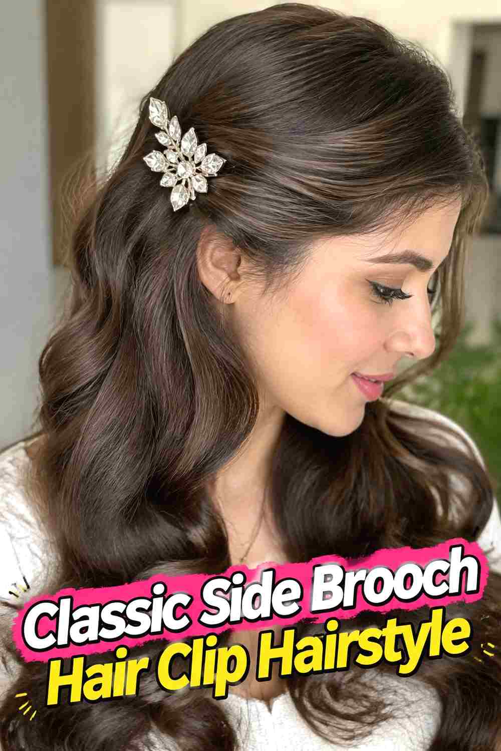 1. Classic Side Brooch Hair Clip Hairstyle