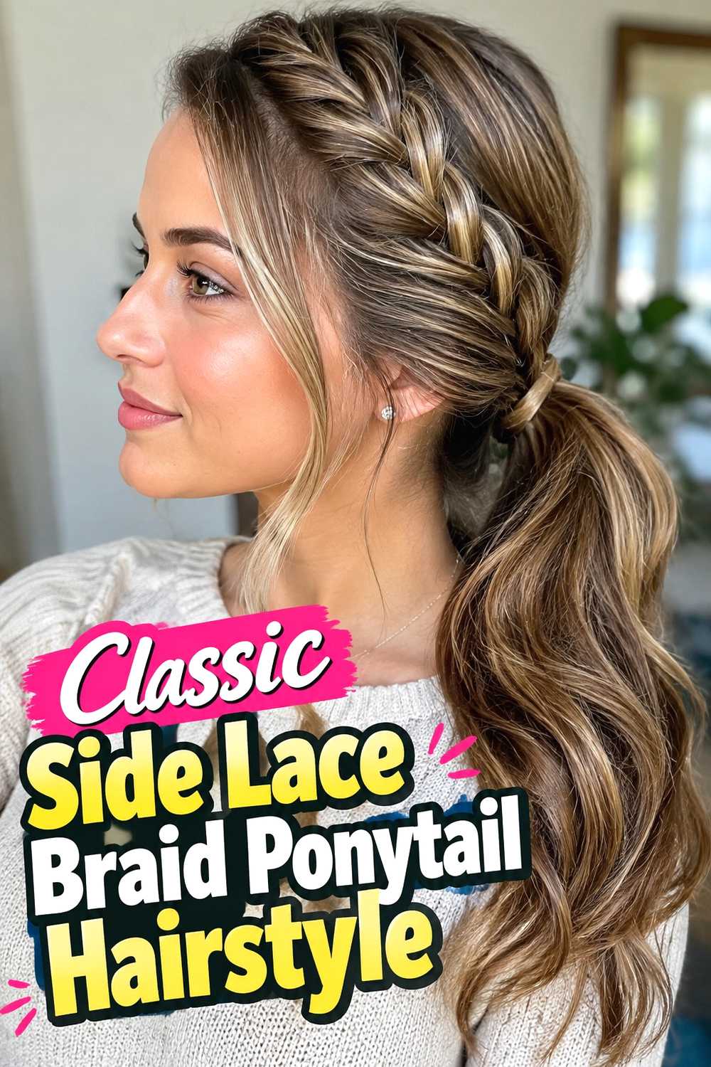 1. Classic Side Lace Braid Ponytail Hairstyle