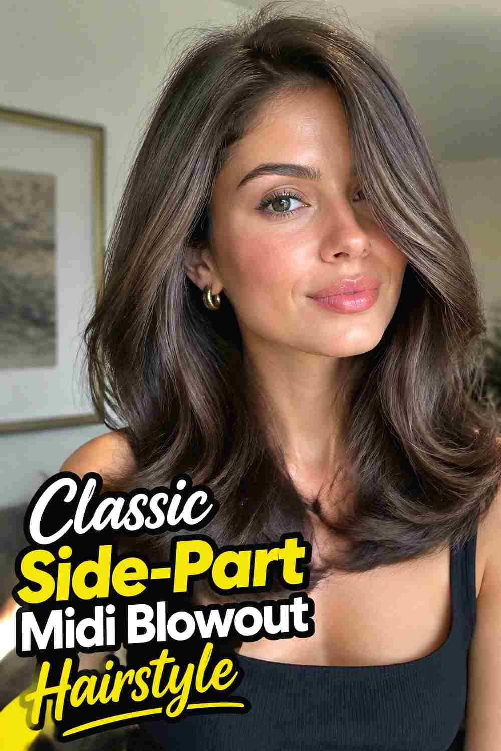 1. Classic Side Part Midi Blowout Hairstyle