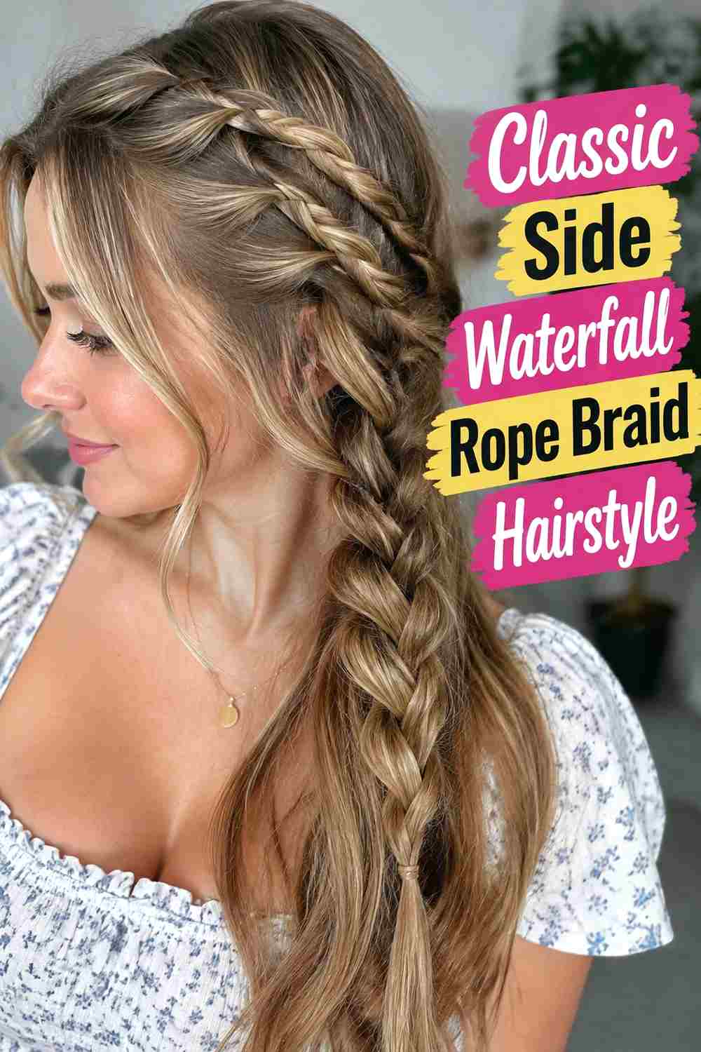 1. Classic Side Waterfall Rope Braid Hairstyle