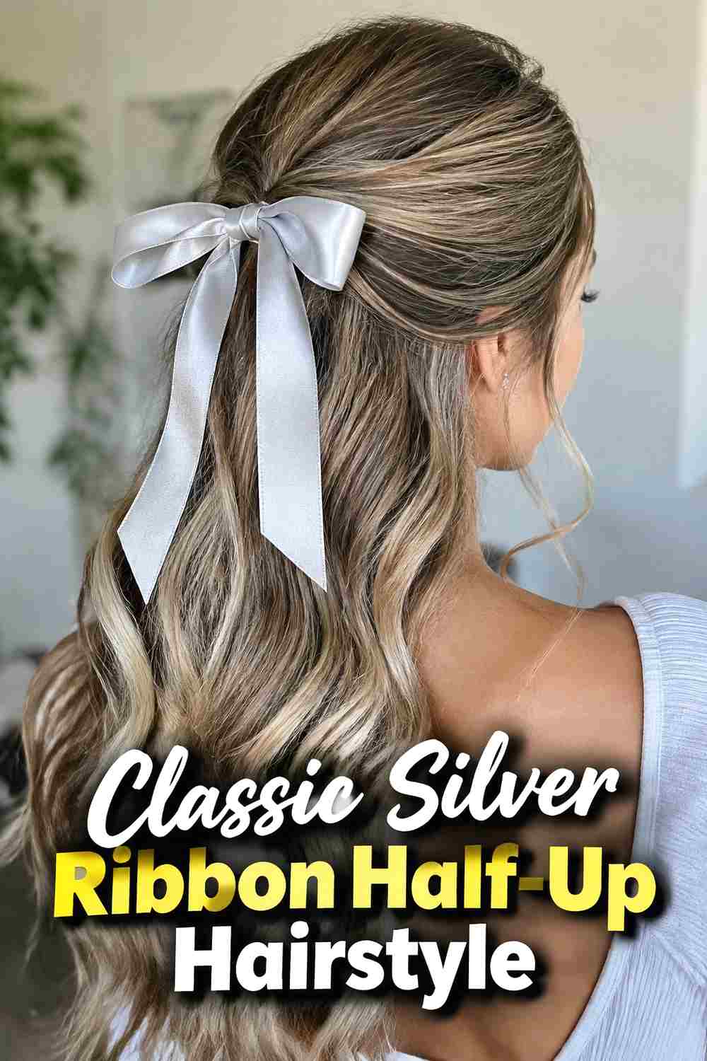 1. Classic Silver Ribbon Half Up Hairstyle