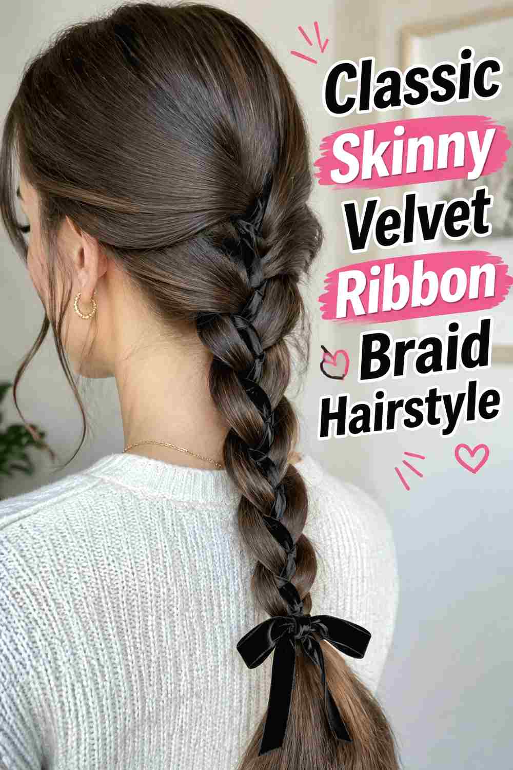 1. Classic Skinny Velvet Ribbon Braid Hairstyle