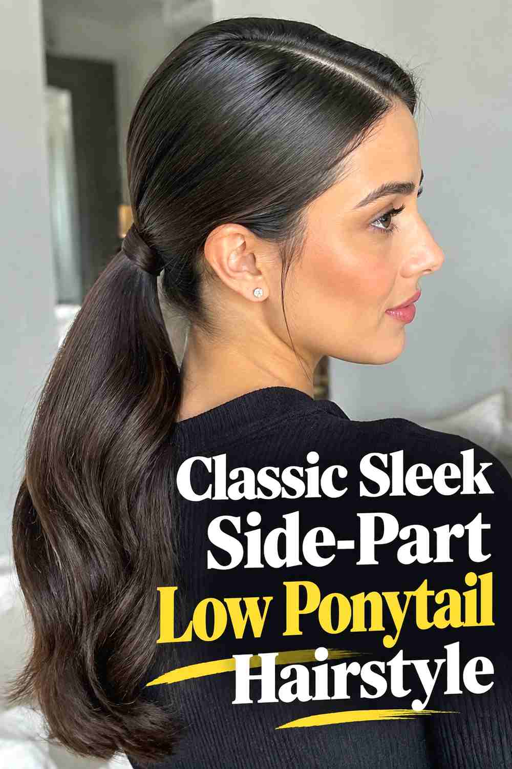 1. Classic Sleek Side Part Low Ponytail Hairstyle