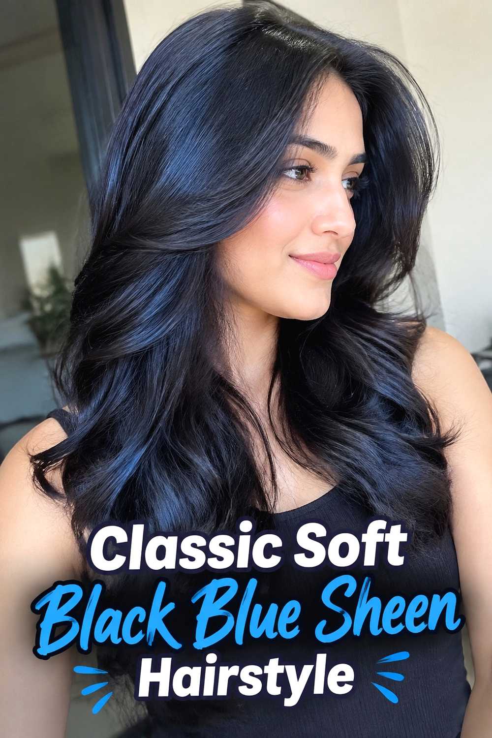 1. Classic Soft Black Blue Sheen Hairstyle
