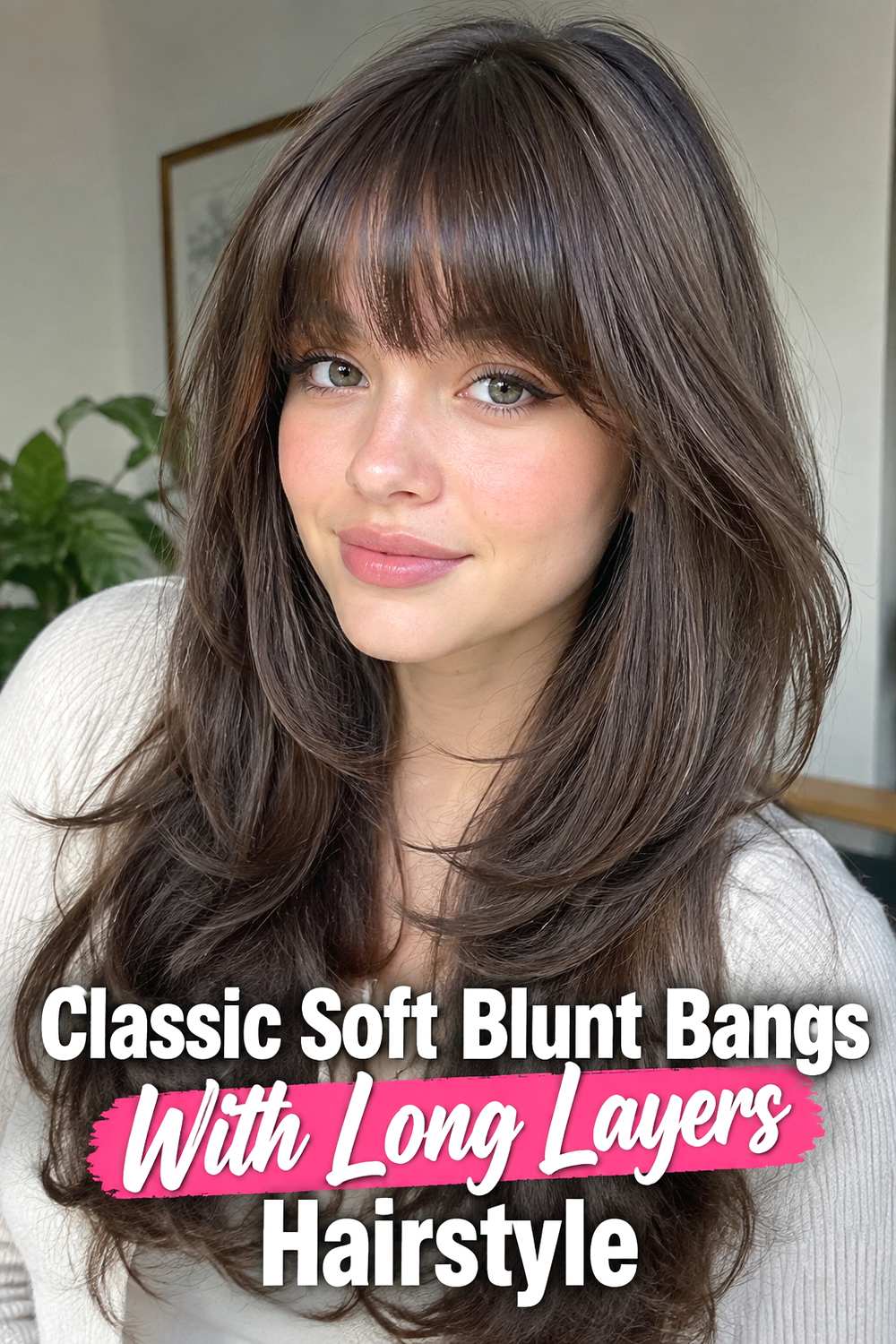 1. Classic Soft Blunt Bangs With Long Layers Hairstyle