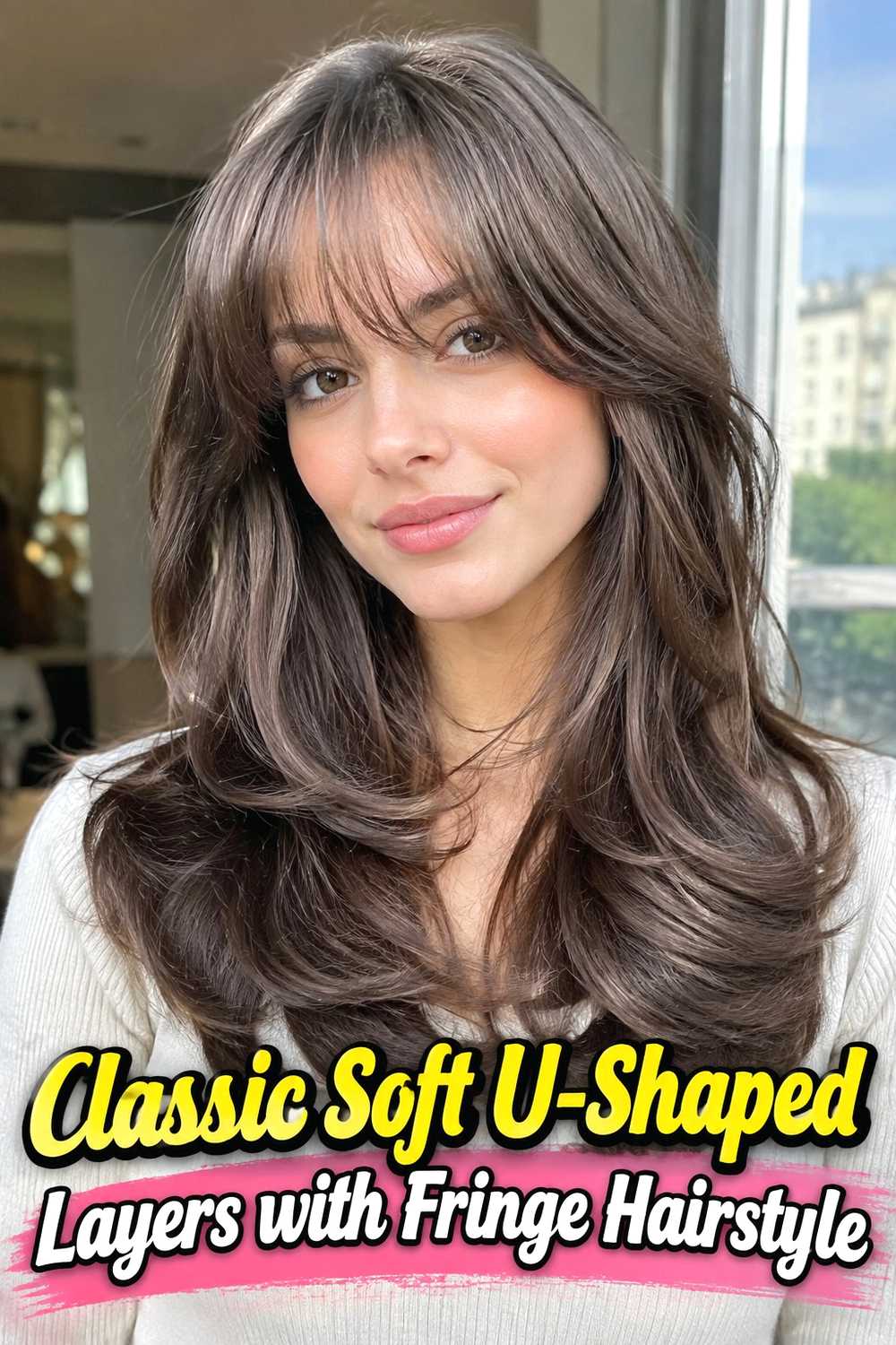 1. Classic Soft U Shaped Layers With Fringe Hairstyle