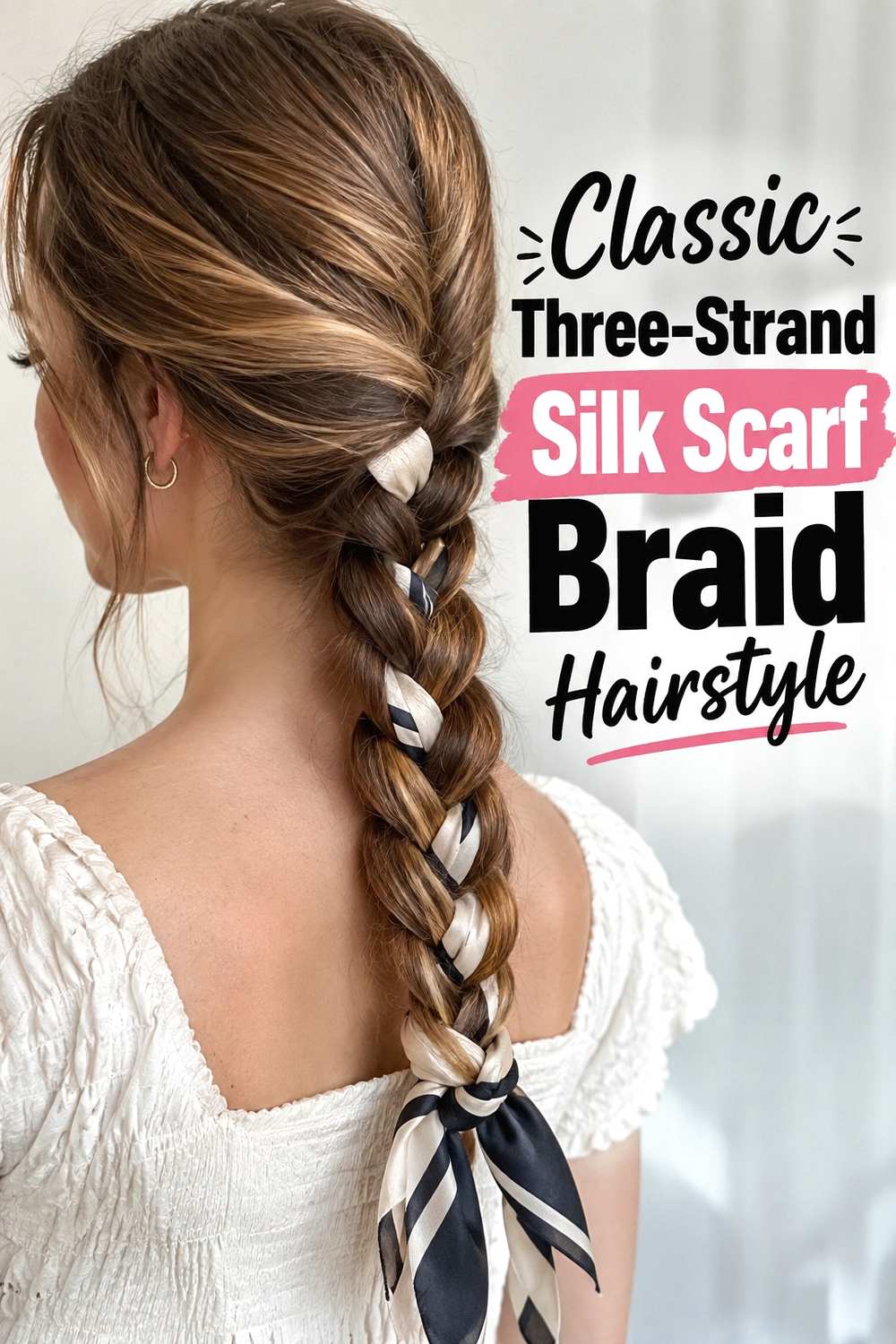 1. Classic Three Strand Silk Scarf Braid Hairstyle