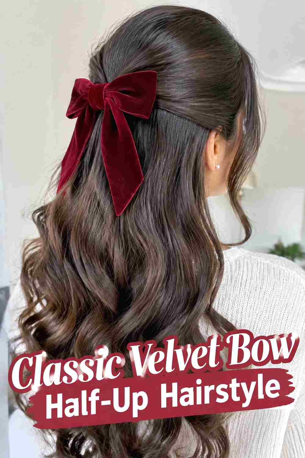 1. Classic Velvet Bow Half Up Hairstyle