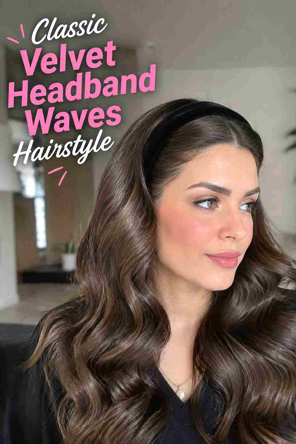 1. Classic Velvet Headband Waves Hairstyle
