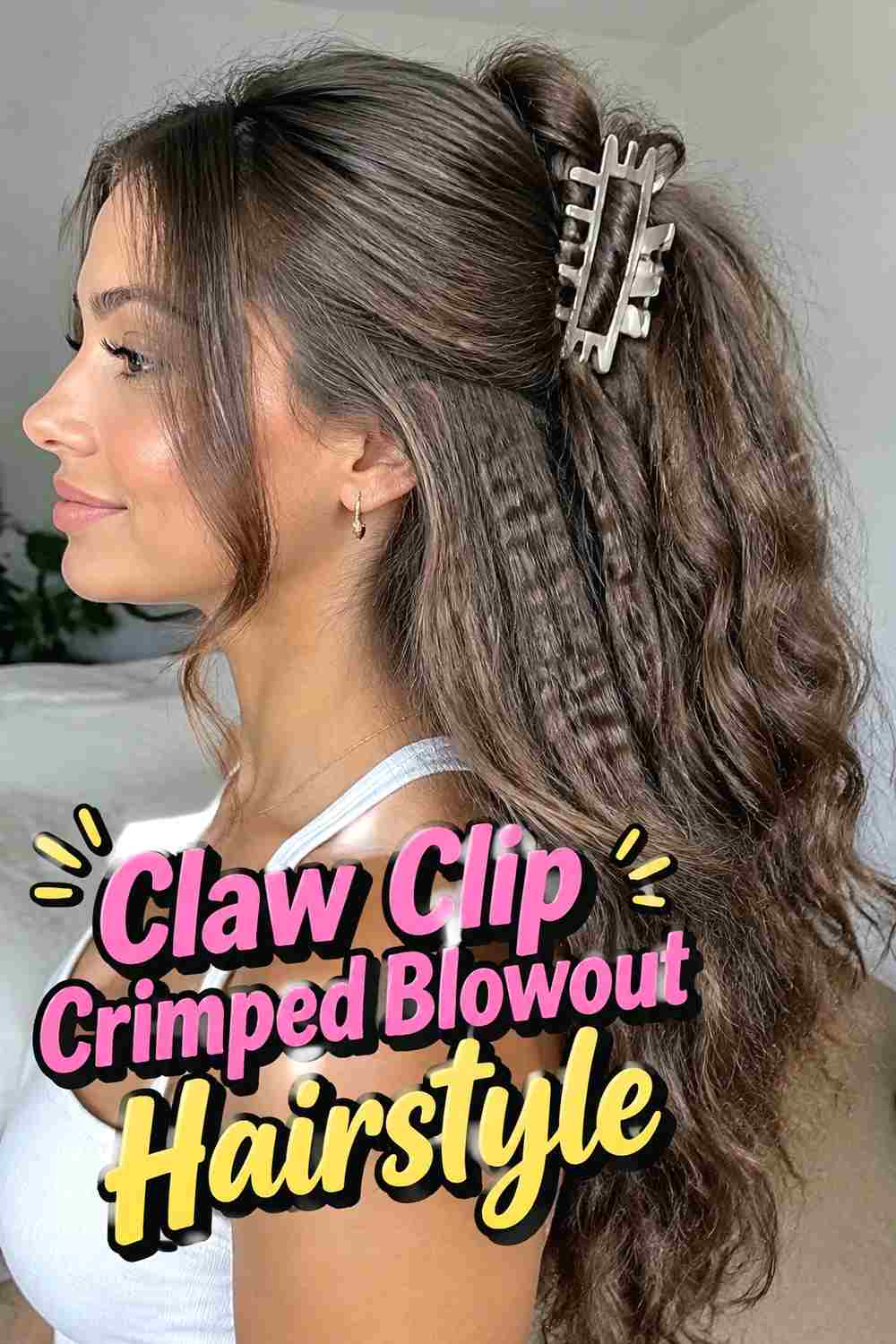 9. Claw Clip Crimped Blowout Hairstyle