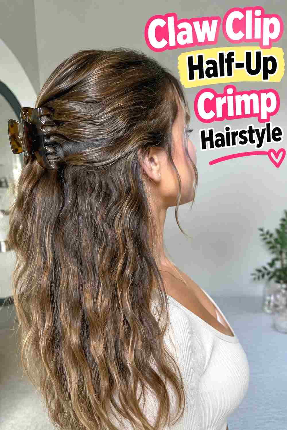 3. Claw Clip Half Up Crimp Hairstyle