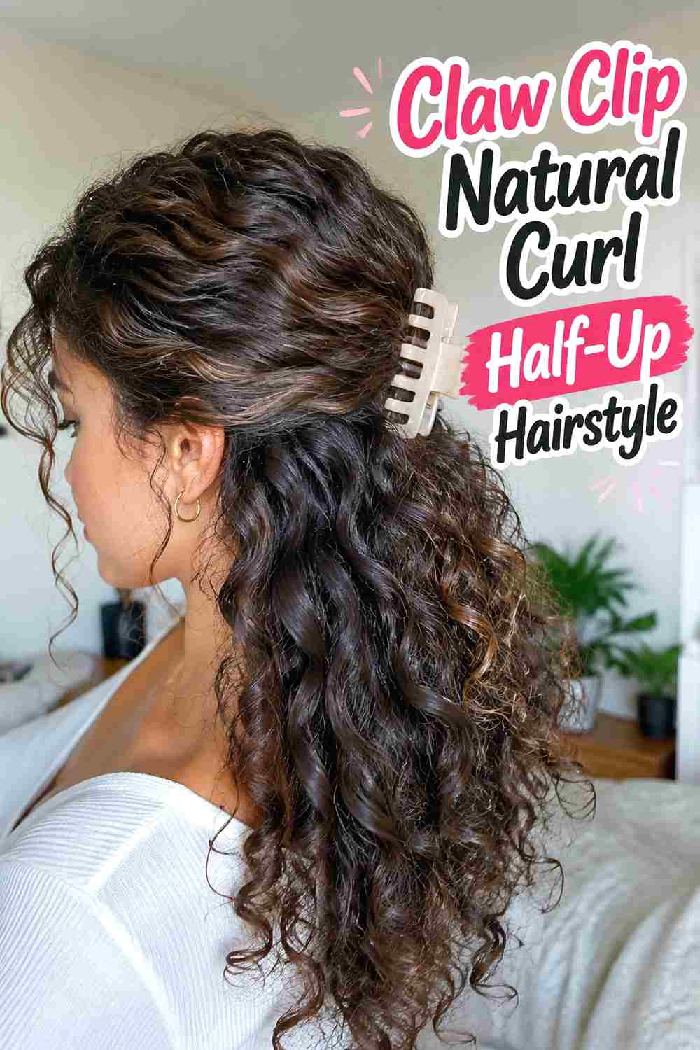 10. Claw Clip Natural Curl Half Up Hairstyle