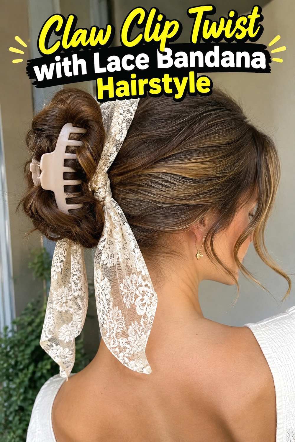10. Claw Clip Twist With Lace Bandana Hairstyle
