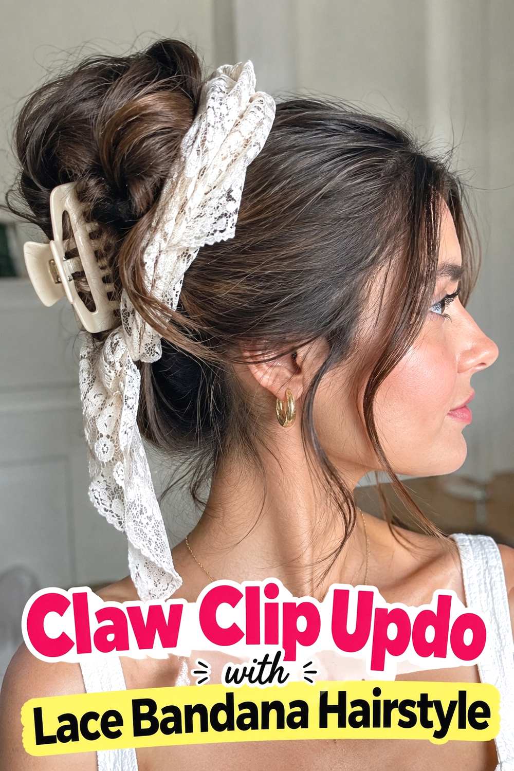 14. Claw Clip Updo With Lace Bandana Hairstyle