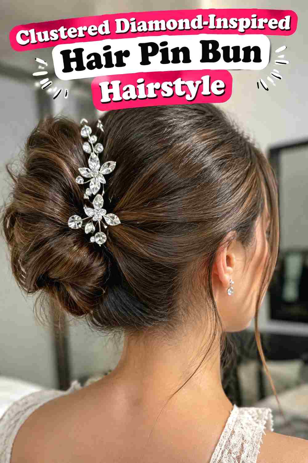 8. Clustered Diamond Inspired Hair Pin Bun Hairstyle
