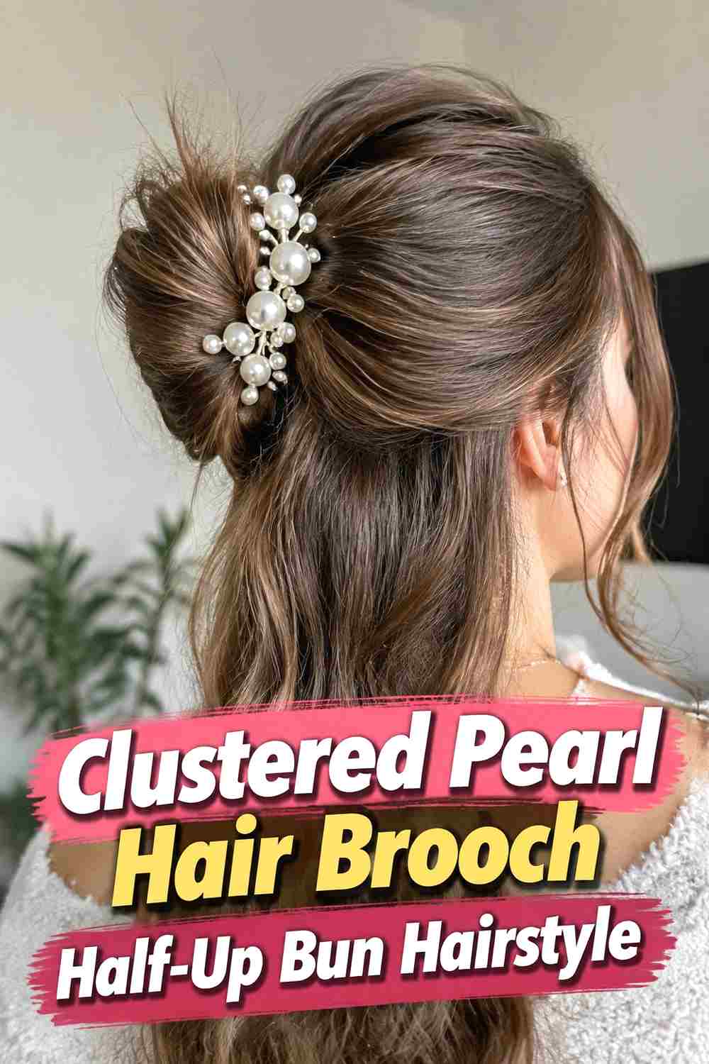 15. Clustered Pearl Hair Brooch Half Up Bun Hairstyle