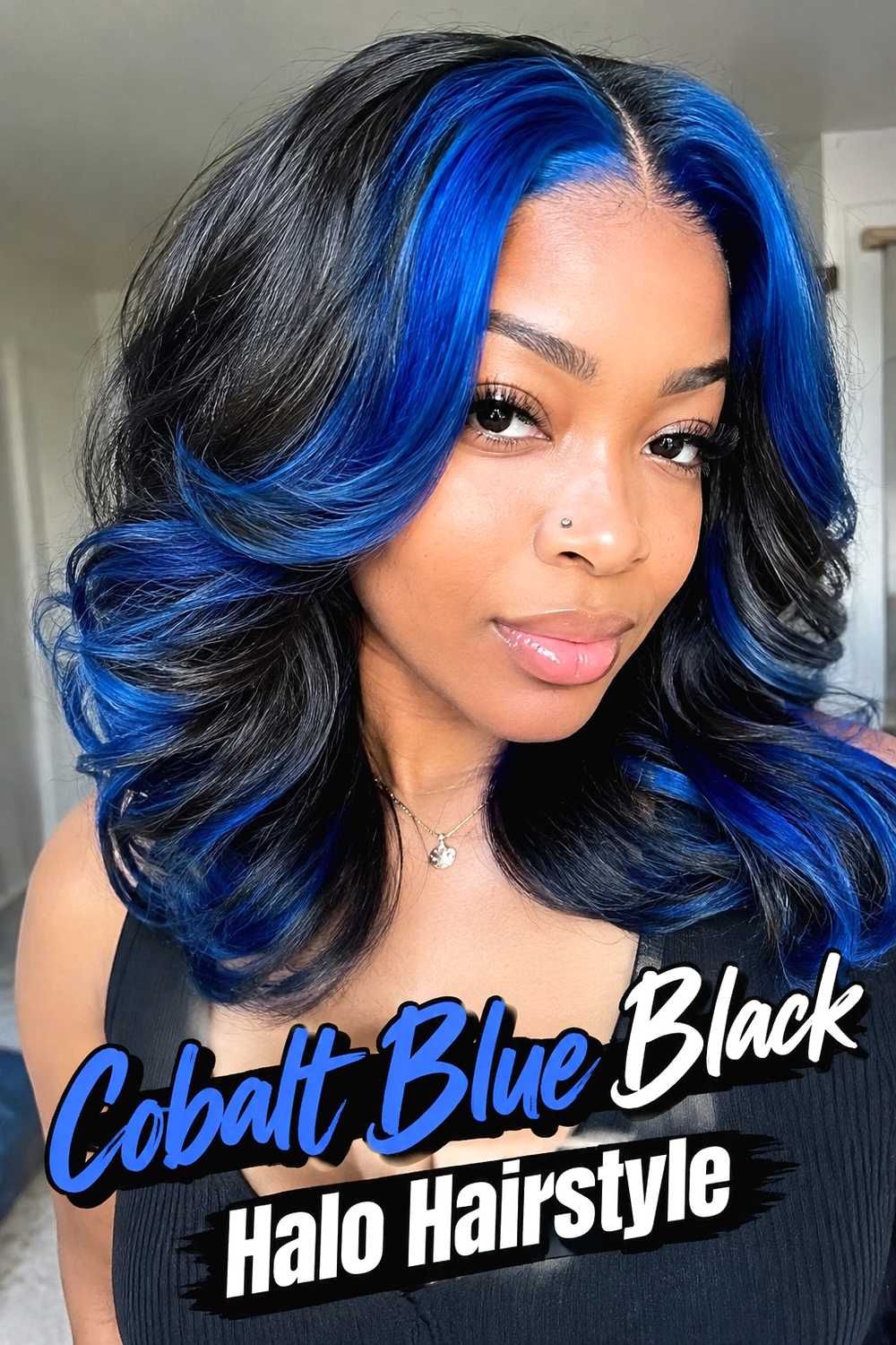 5. Cobalt Blue Black Halo Hairstyle