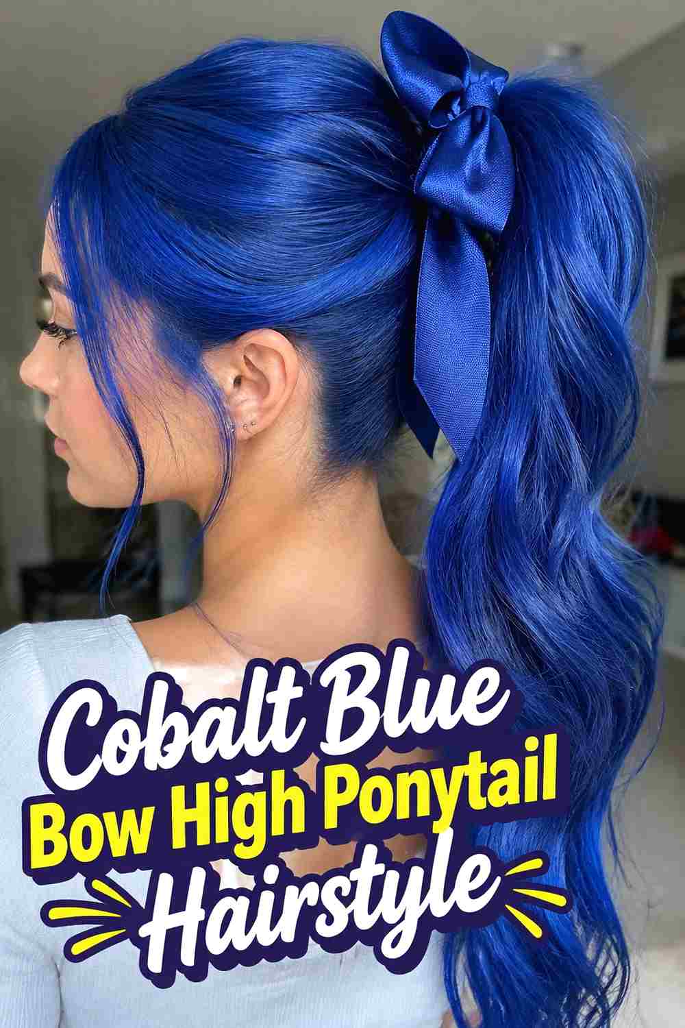 7. Cobalt Blue Bow High Ponytail Hairstyle