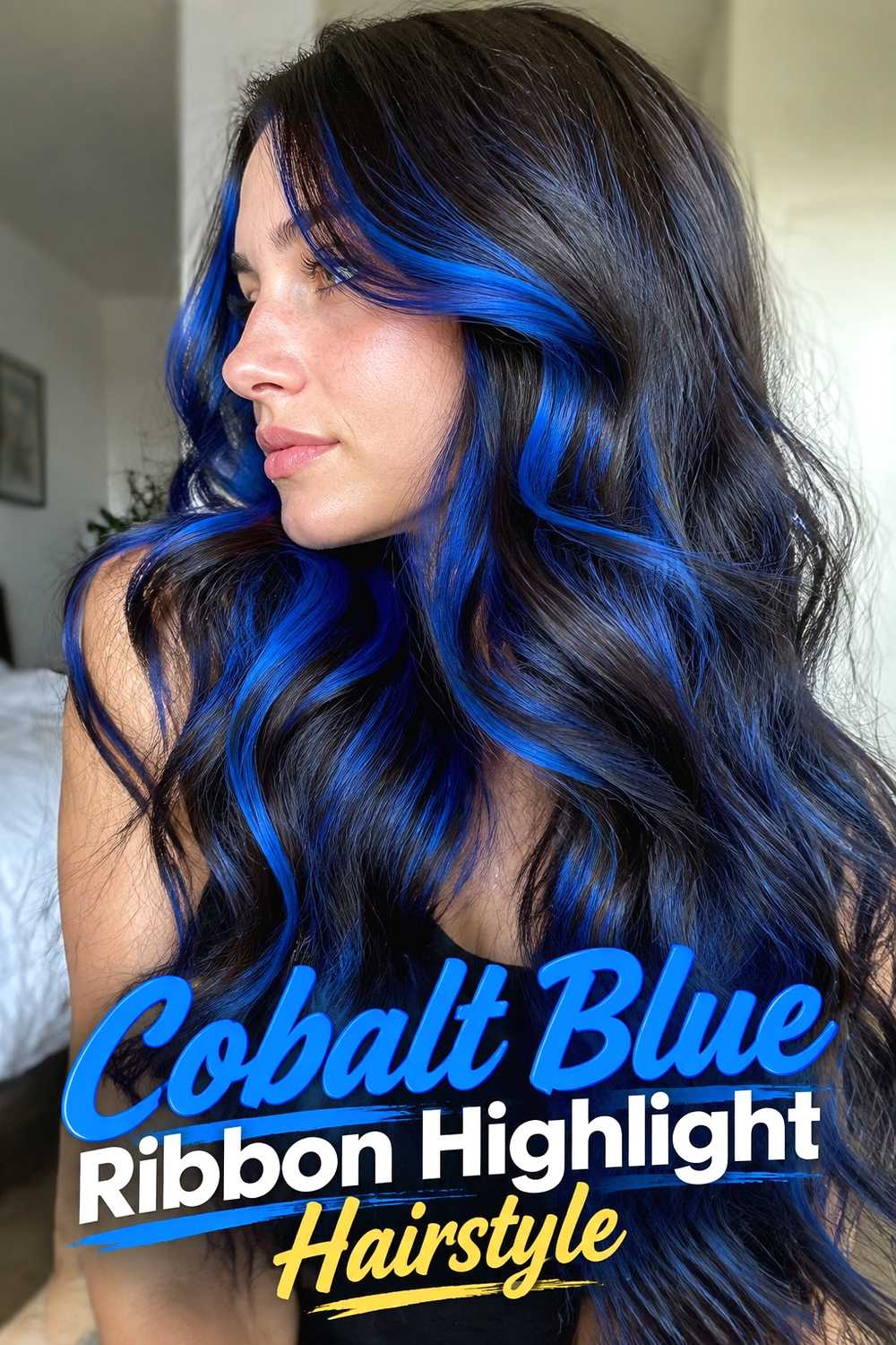 14. Cobalt Blue Ribbon Highlight Hairstyle