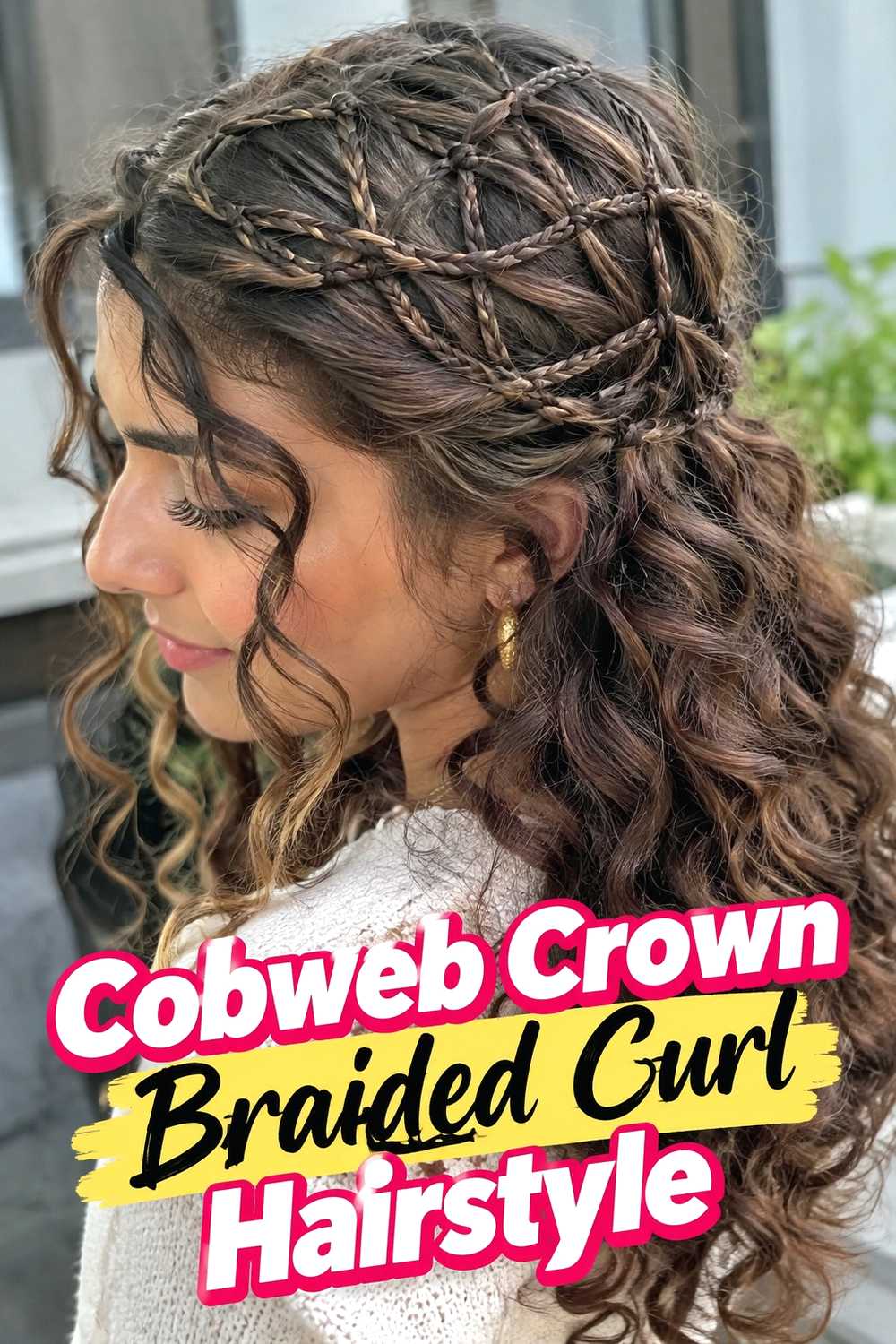 17. Cobweb Crown Braided Curl Hairstyle