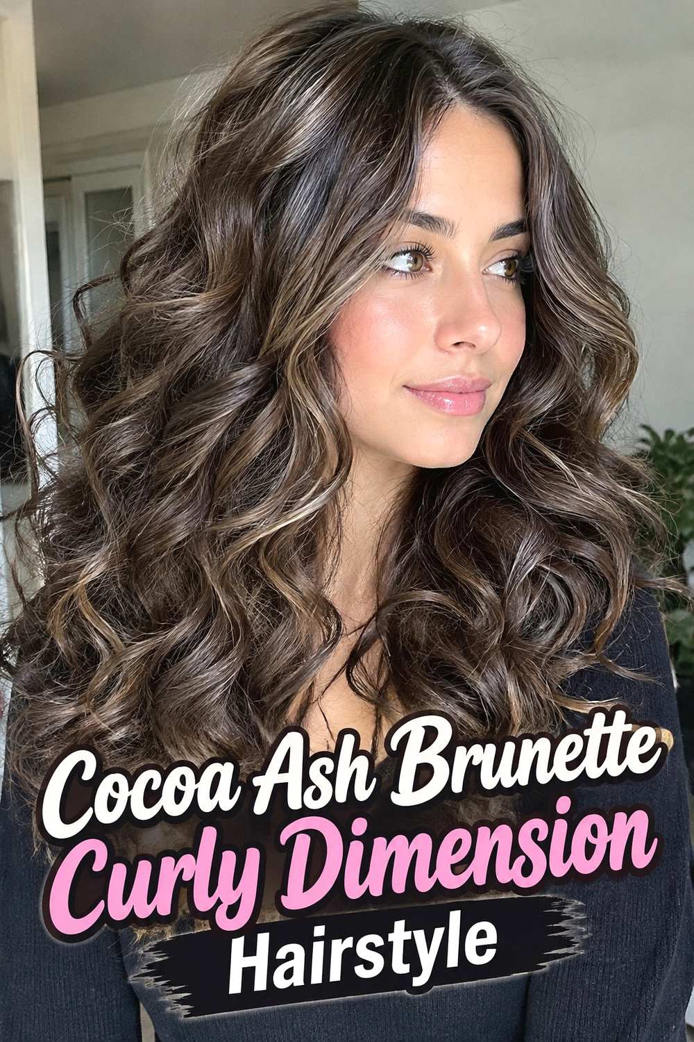 11. Cocoa Ash Brunette Curly Dimension Hairstyle