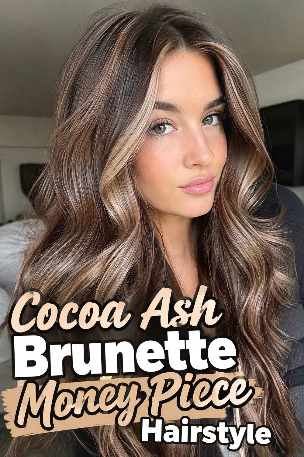 4. Cocoa Ash Brunette Money Piece Hairstyle
