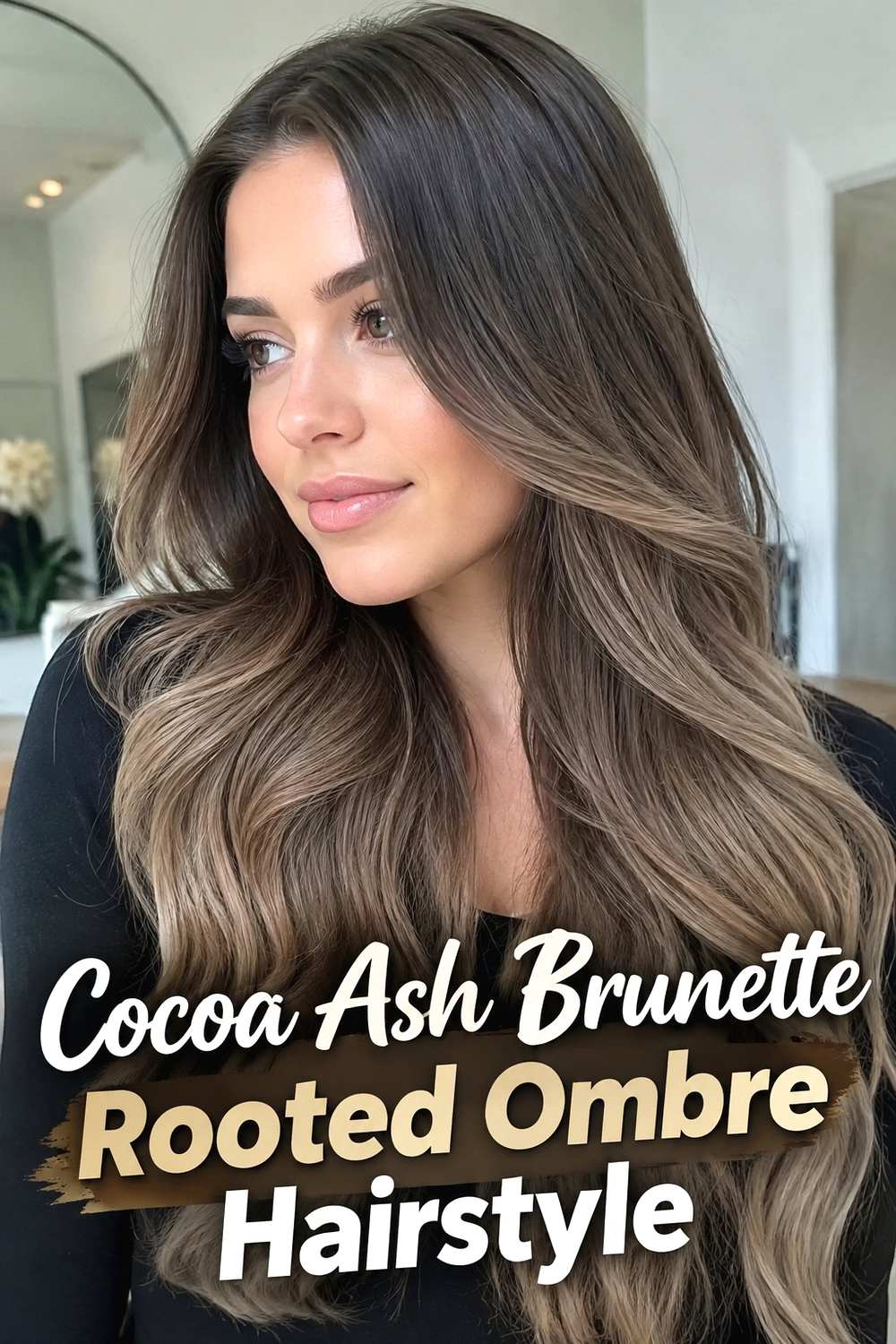10. Cocoa Ash Brunette Rooted Ombre Hairstyle