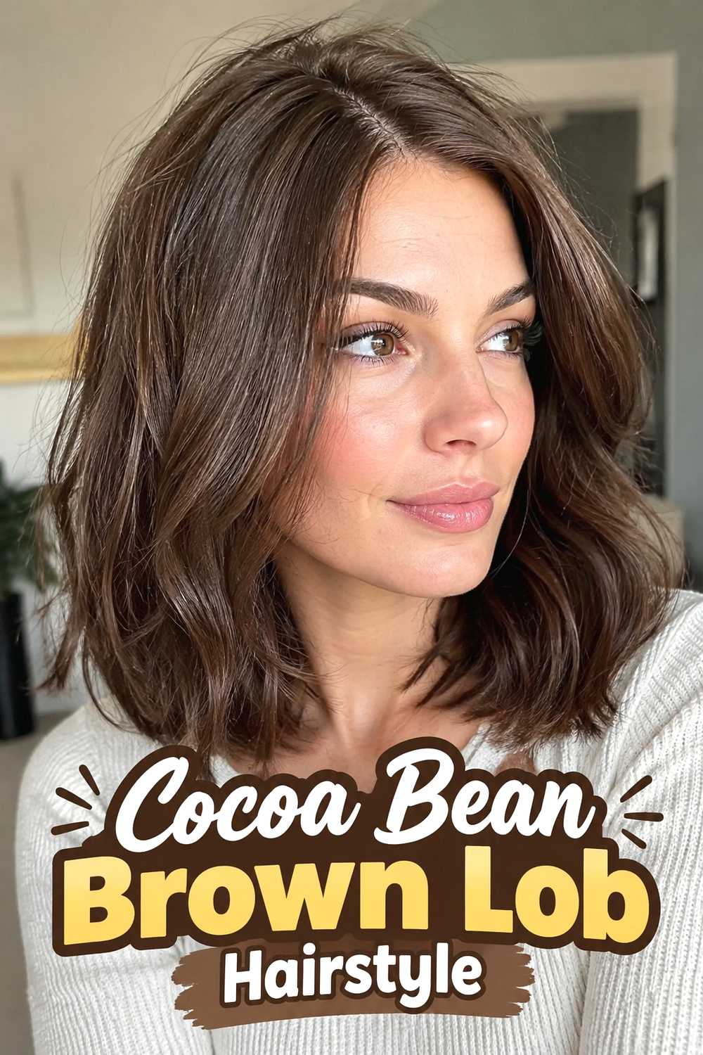 10. Cocoa Bean Brown Lob Hairstyle