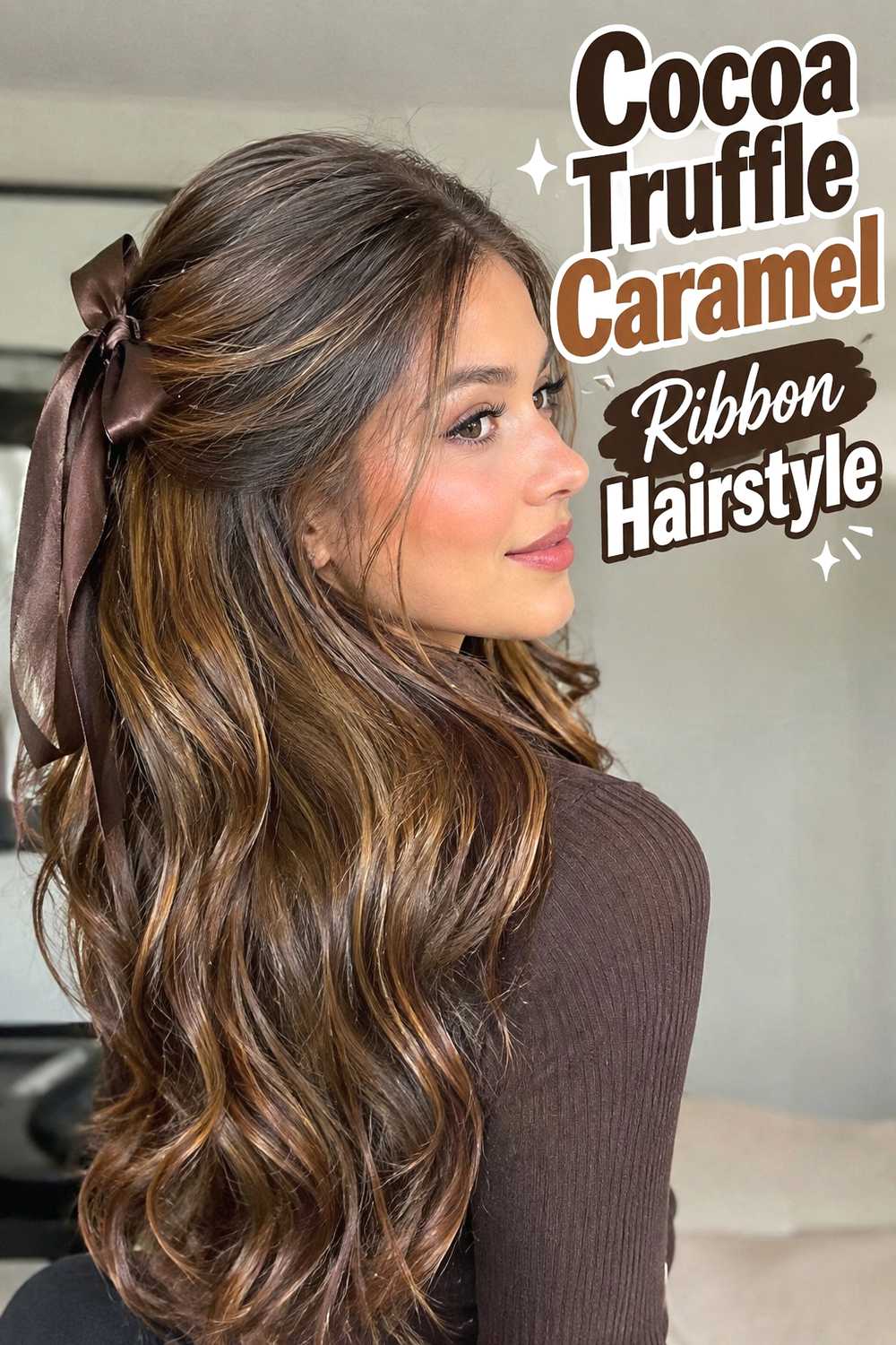6. Cocoa Truffle Caramel Ribbon Hairstyle