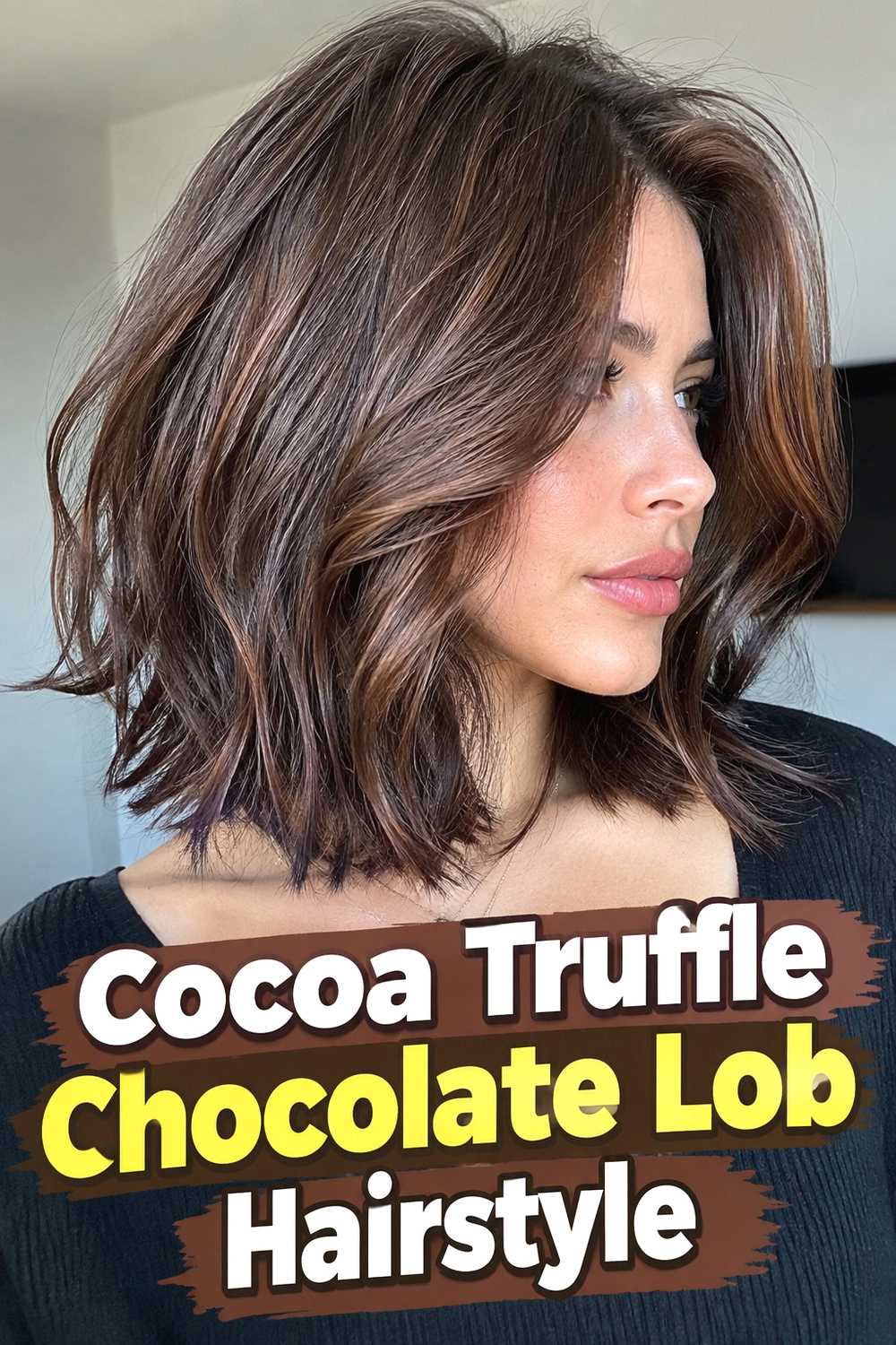 10. Cocoa Truffle Chocolate Lob Hairstyle