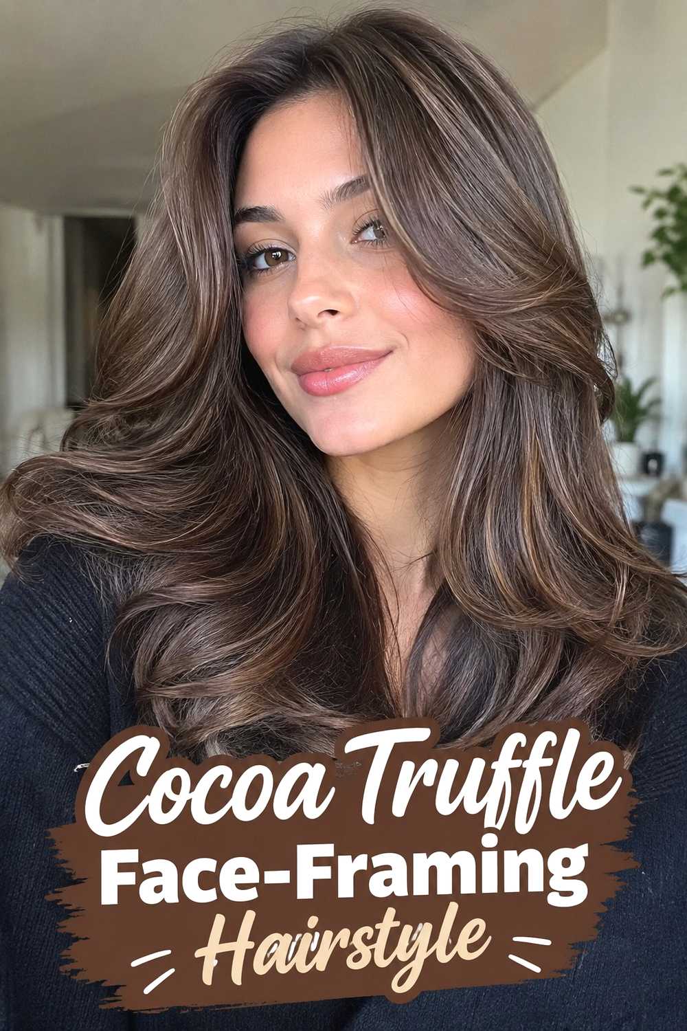 7. Cocoa Truffle Face Framing Hairstyle
