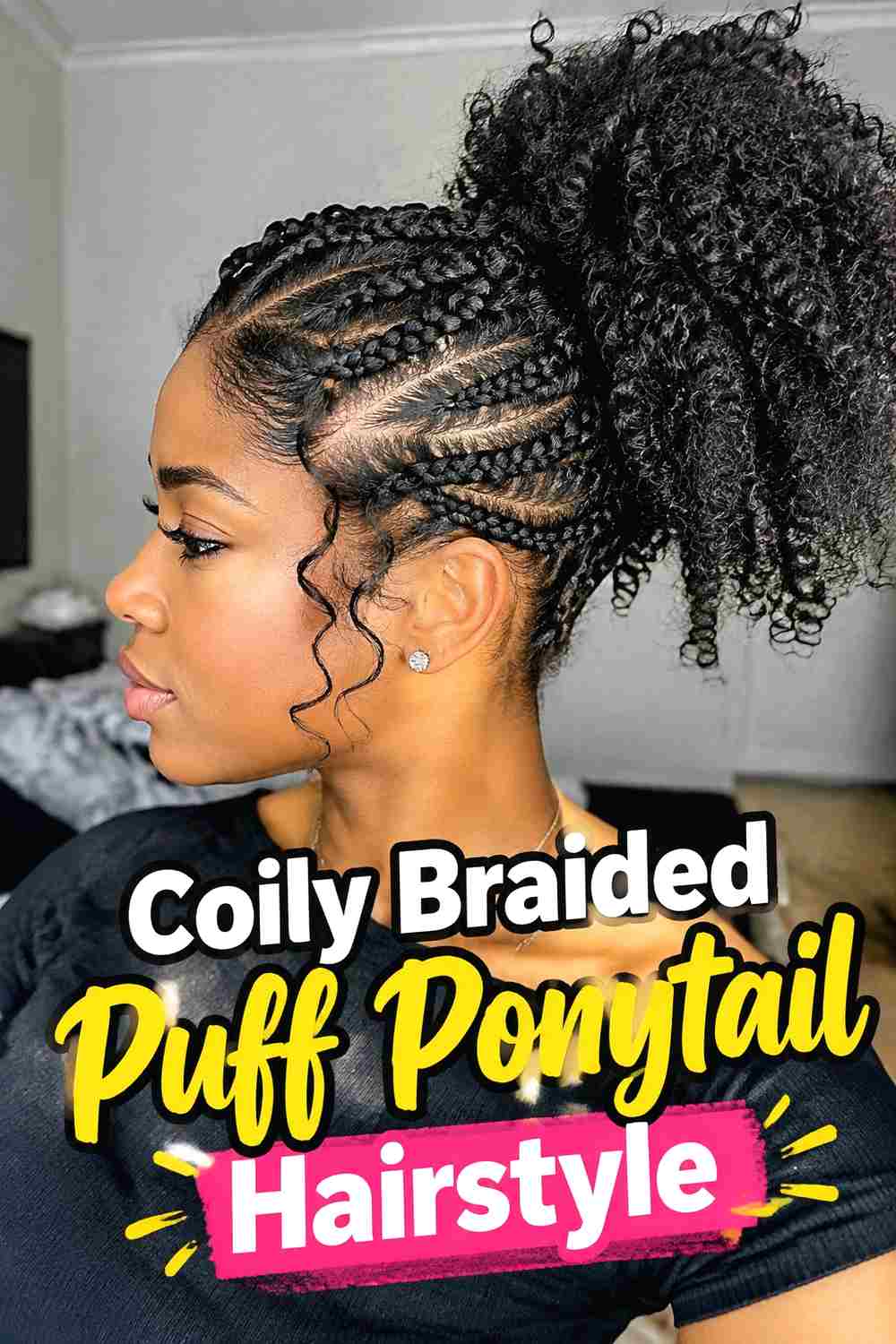 12. Coily Braided Puff Ponytail Hairstyle