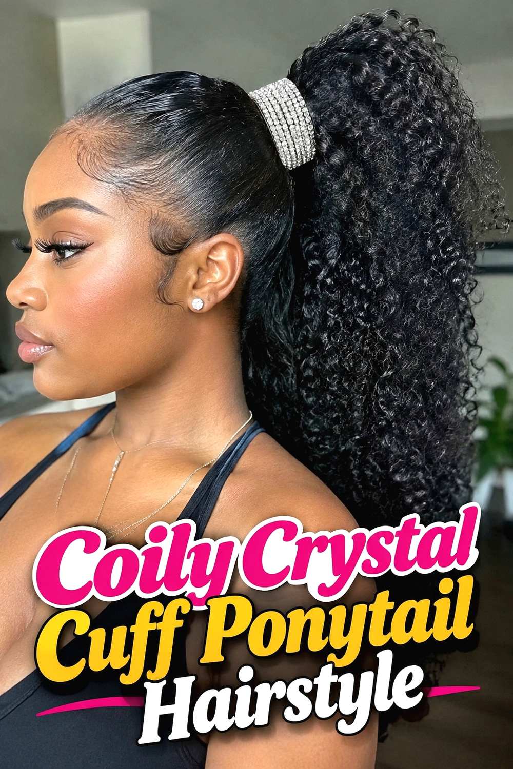 16. Coily Crystal Cuff Ponytail Hairstyle
