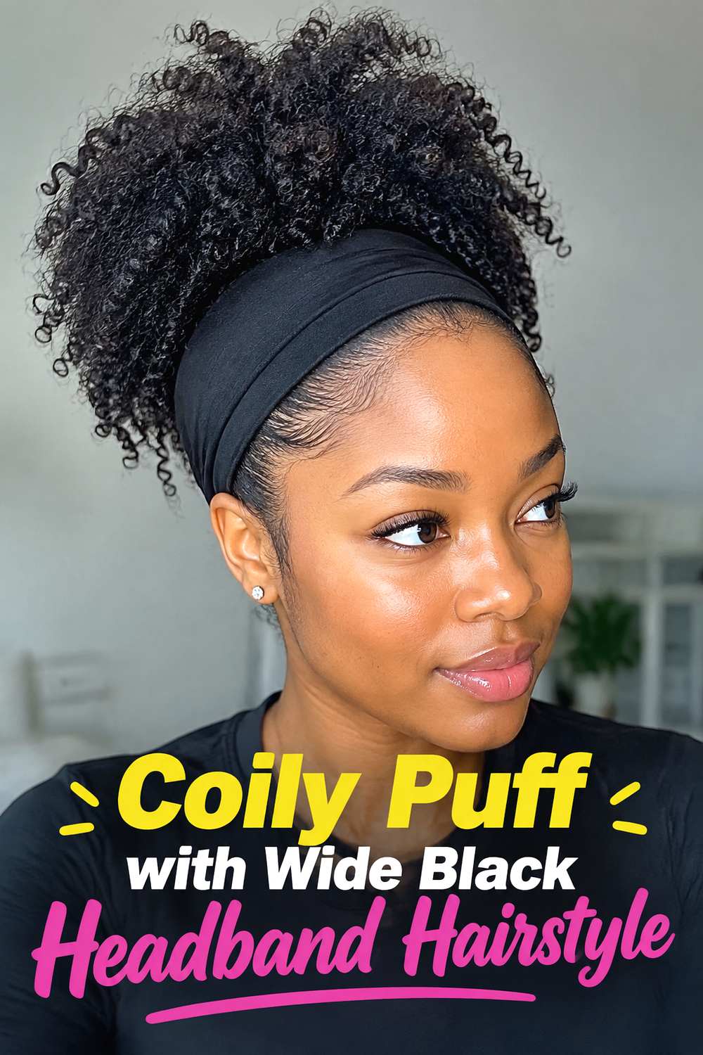 Coily Puff with Wide Black Headband Hairstyle
