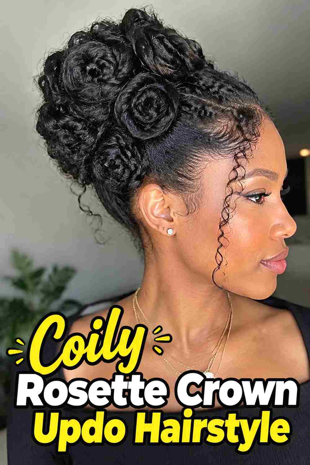16. Coily Rosette Crown Updo Hairstyle