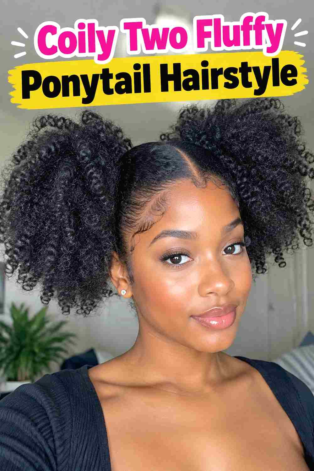 6. Coily Two Fluffy Ponytail Hairstyle
