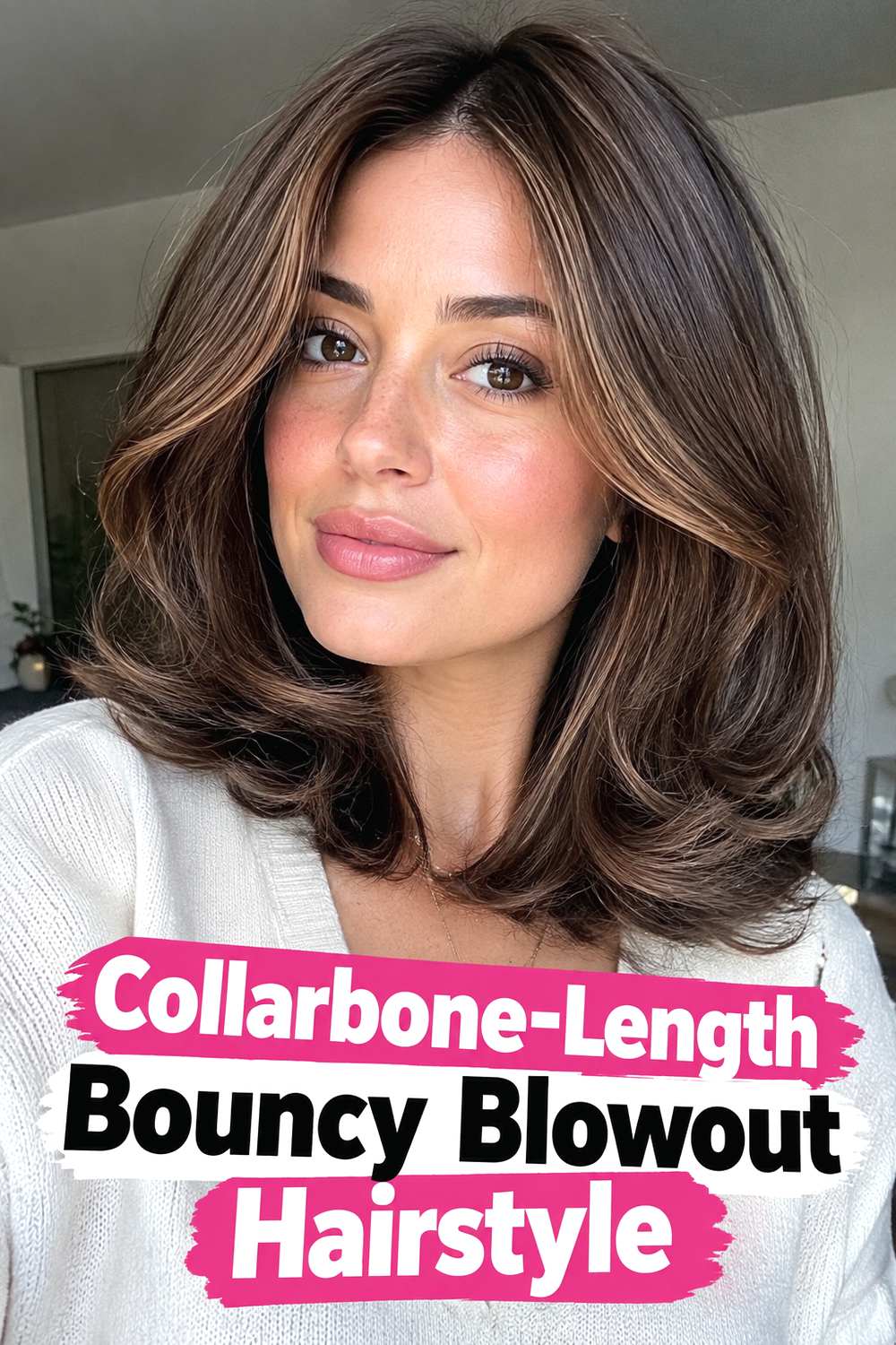 Collarbone-Length Bouncy Blowout Hairstyle