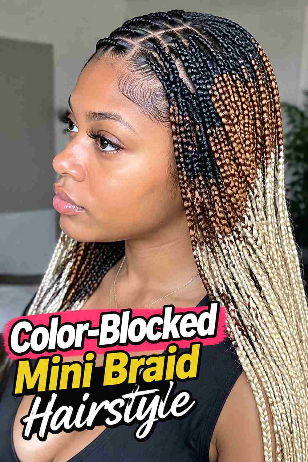 13. Color Blocked Mini Braid Hairstyle