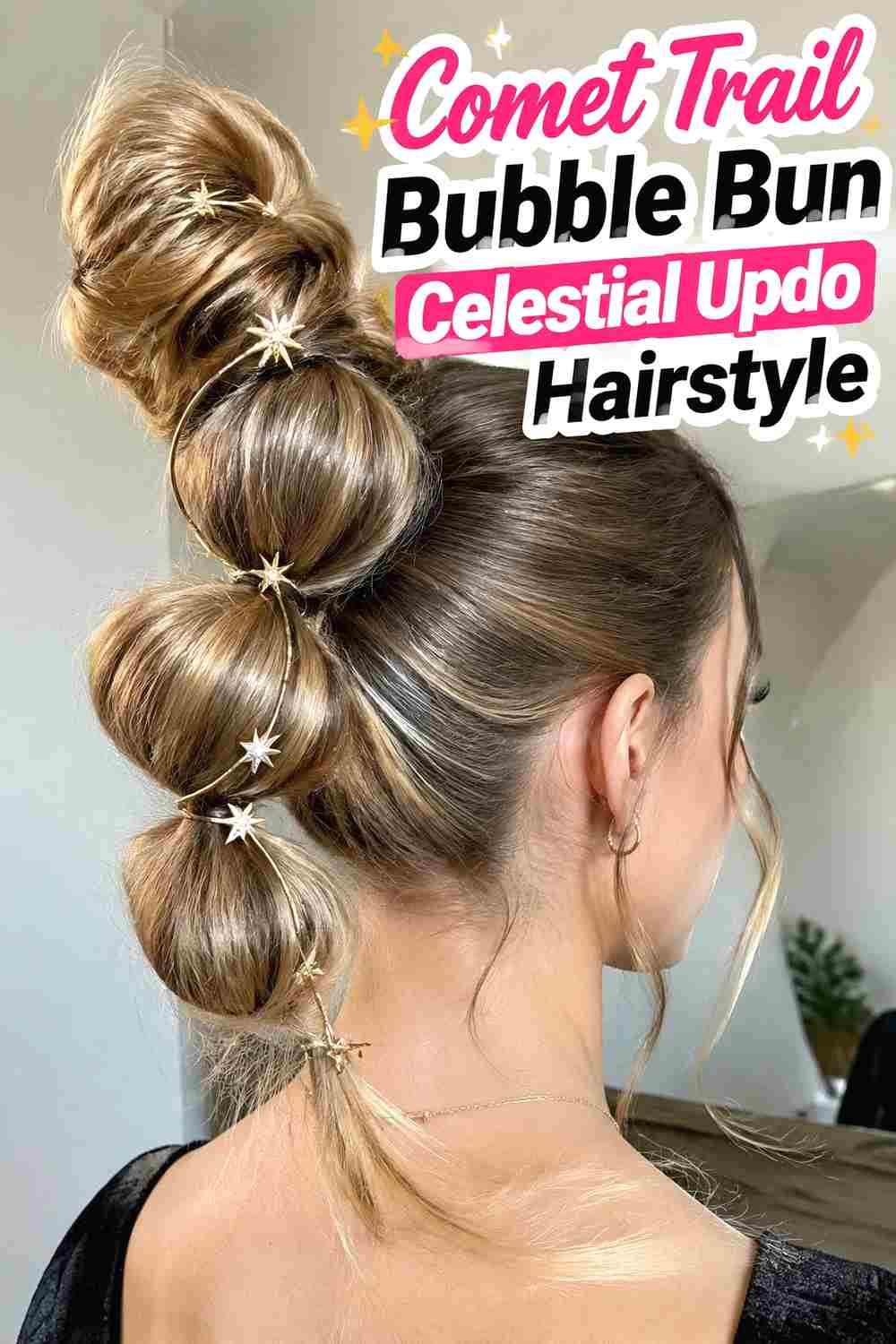 14. Comet Trail Bubble Bun Celestial Updo Hairstyle