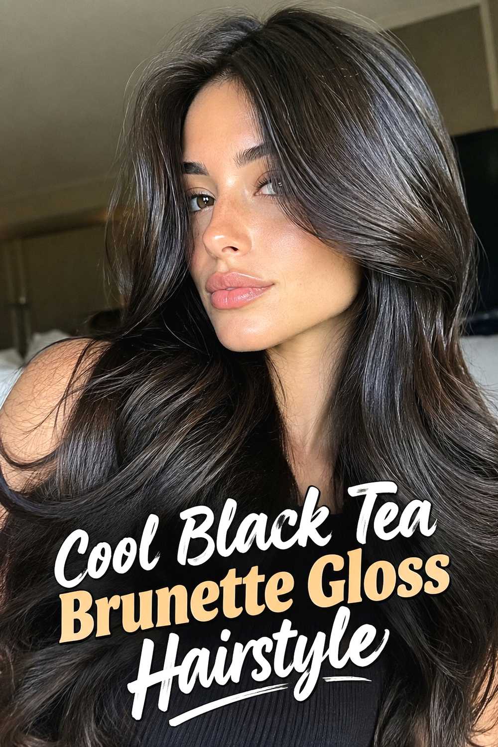 4. Cool Black Tea Brunette Gloss Hairstyle