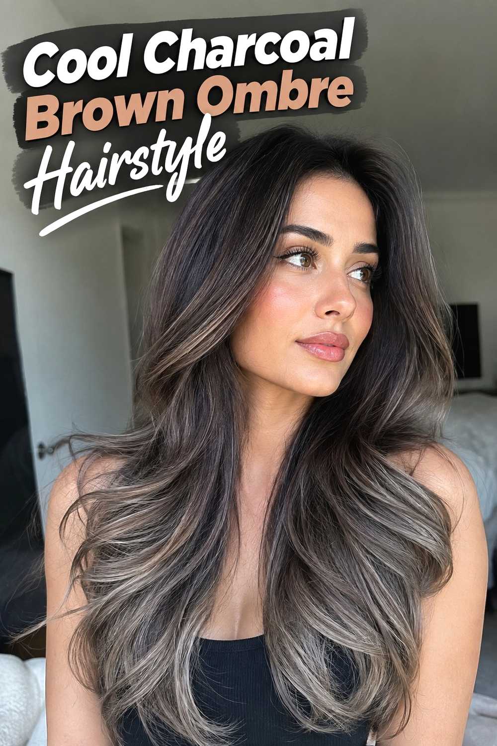 8. Cool Charcoal Brown Ombre Hairstyle
