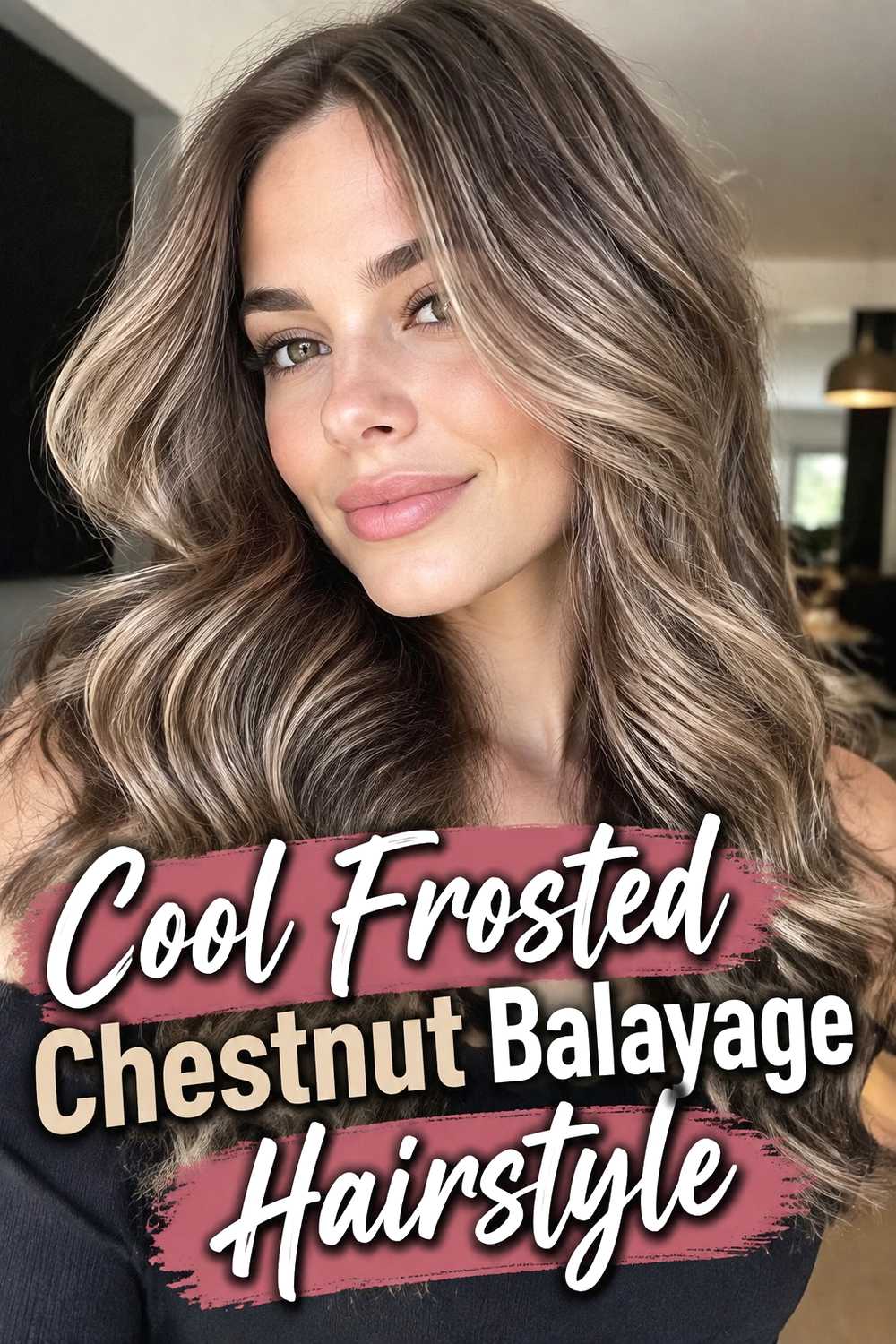 2. Cool Frosted Chestnut Balayage Hairstyle