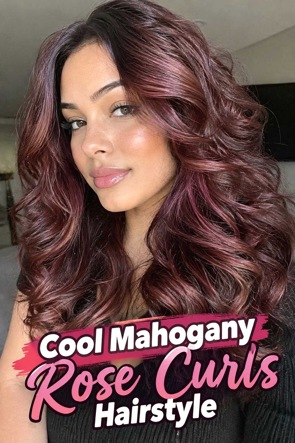 10. Cool Mahogany Rose Curls Hairstyle