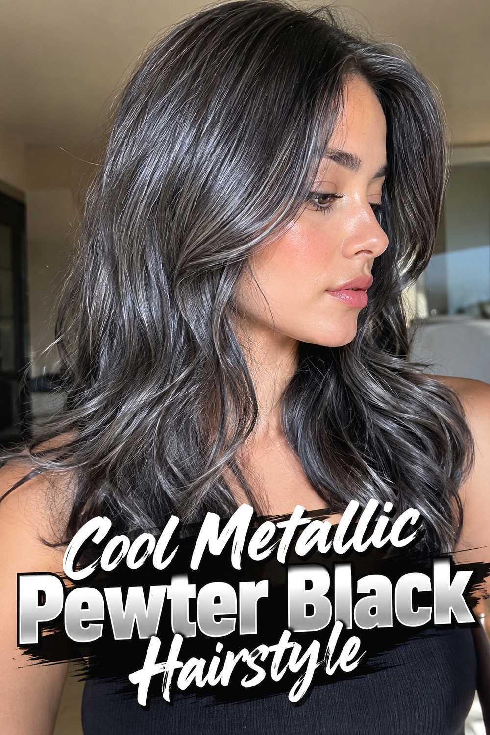 8. Cool Metallic Pewter Black Hairstyle