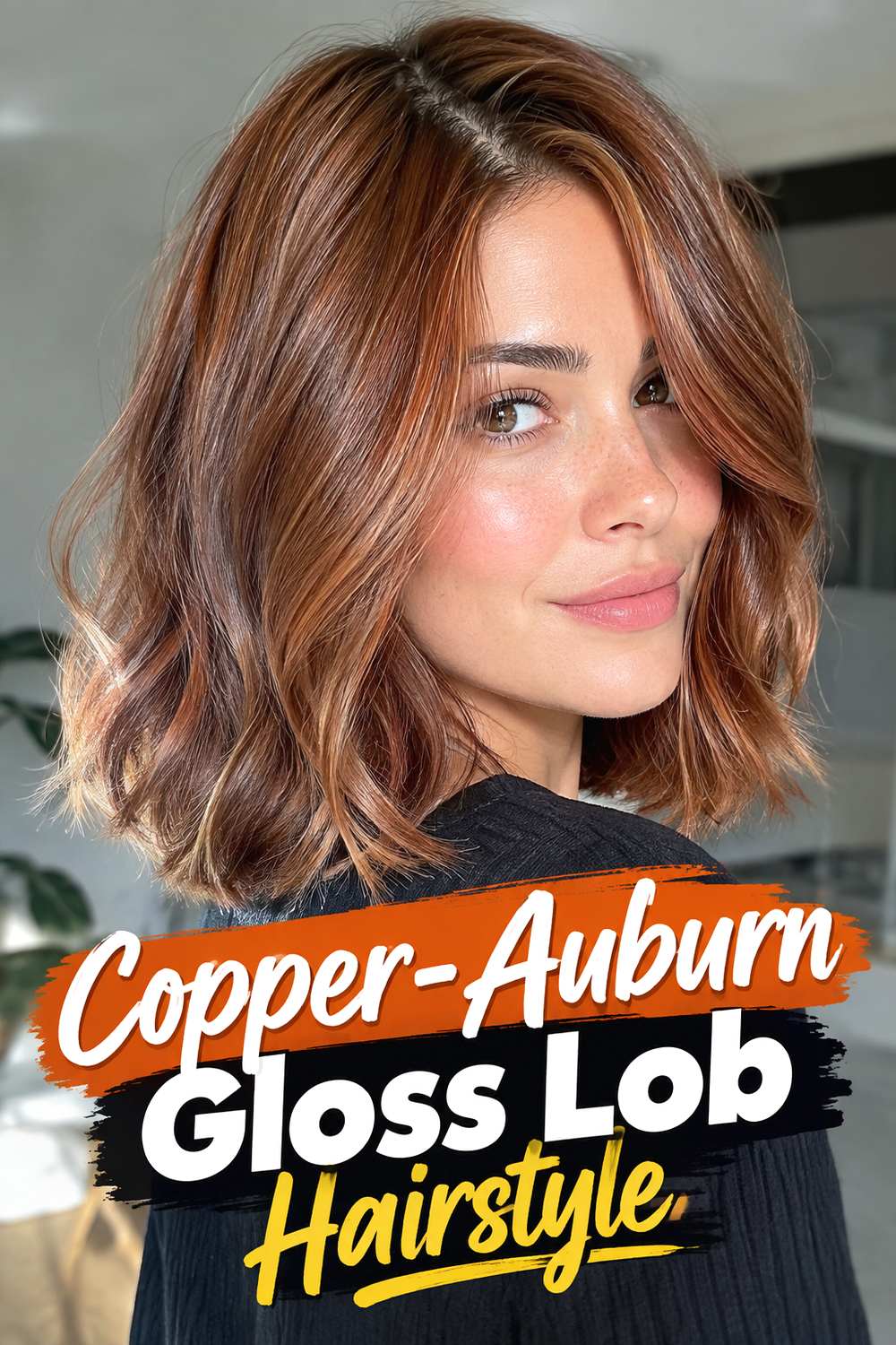 Copper-Auburn Gloss Lob Hairstyle