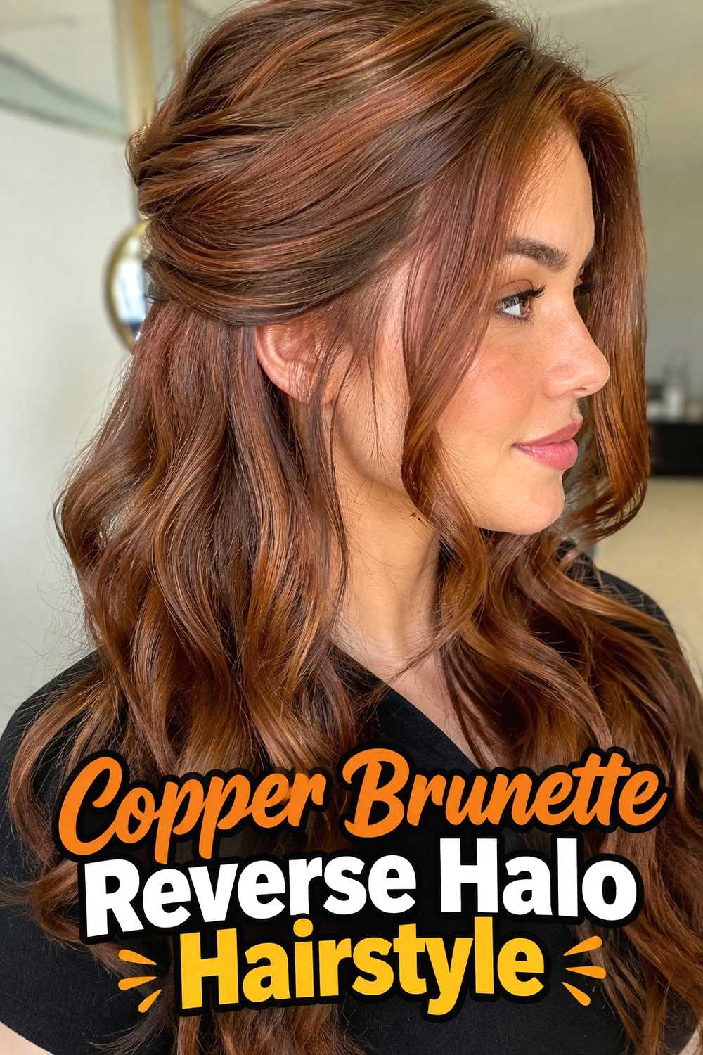 7. Copper Brunette Reverse Halo Hairstyle